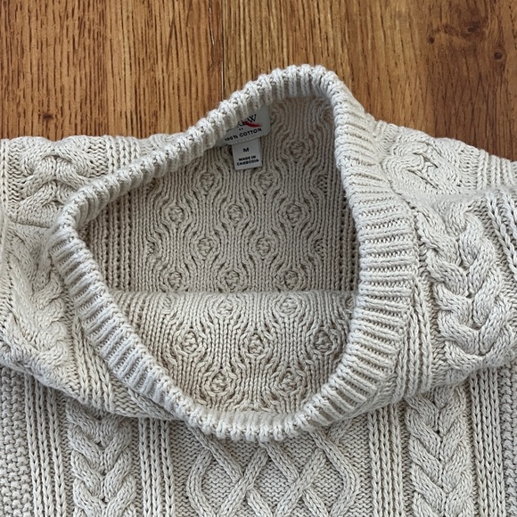 J Crew 100% Cotton Cable Knit Cream Sweater - Picture 8 of 10
